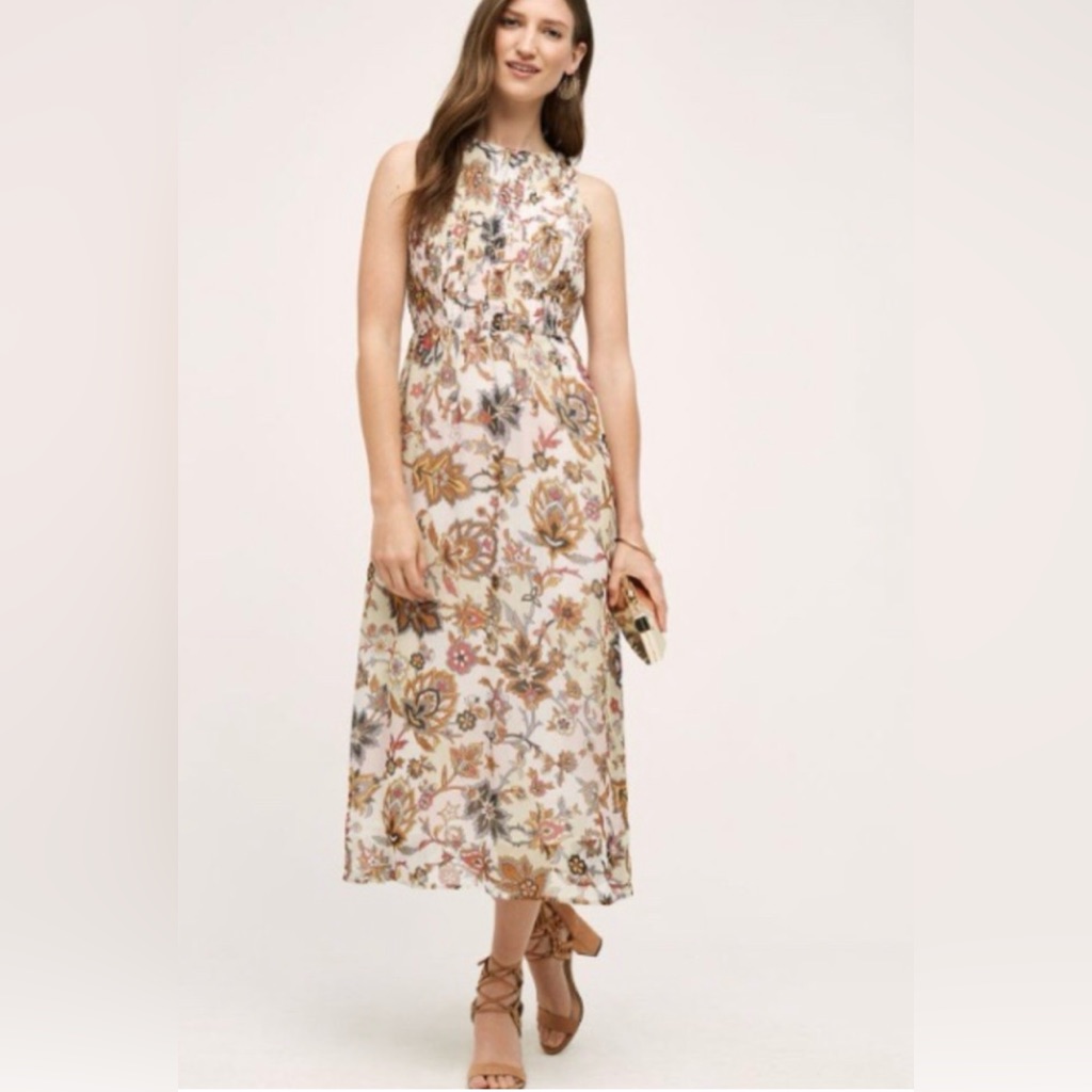 Anthropologie Free People One Fine Day Terrace Sleeveless Floral Midi Dress Sz 2
